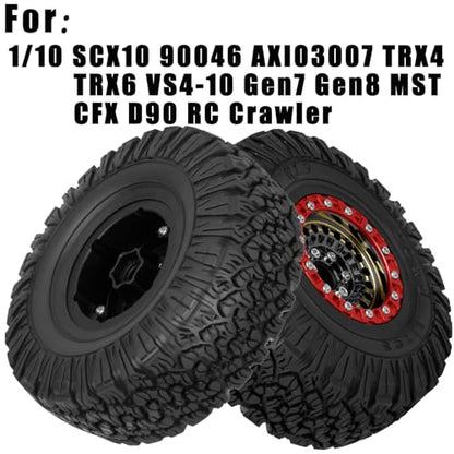 1.9 Beadlock Tire for 1/10 RC Crawler SCX10 90046 AX103007 TRX4 TRX6 Gen7 8 D90 VS4-10 MST CFX, Aluminum Deep Wheel w/Rubber Tires&Super Heavy Brass,1.9" Wheels and Tires,Black&Gold - color: Black&gold（4pcs）