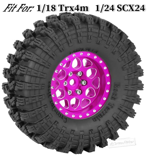 1.3" Beadlock Wheel Tires Set for 1/18 1/24 SCX24 TRX4M RC Crawler Car,Alloy RC Wheel Rims Brass Coating Rings All Terrain RC Tires,Pink - color: Pink(4pcs)