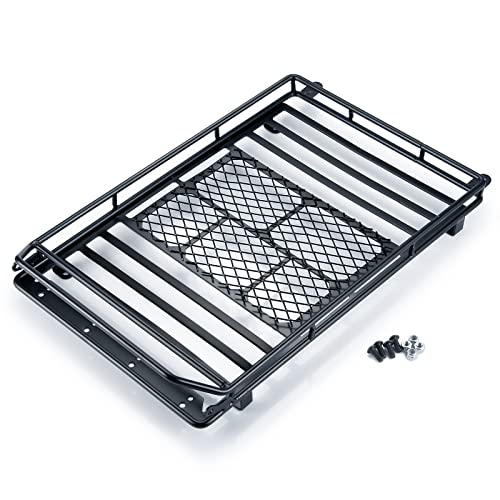 Metal Luggage Carrier Roof Rack 232 * 153mm for 1/10 Axial SCX10 SCX10 II III Wrangler 90046 AXI03007 RC Crawler Car Steel Luggage Tray Roof Rack (Black)