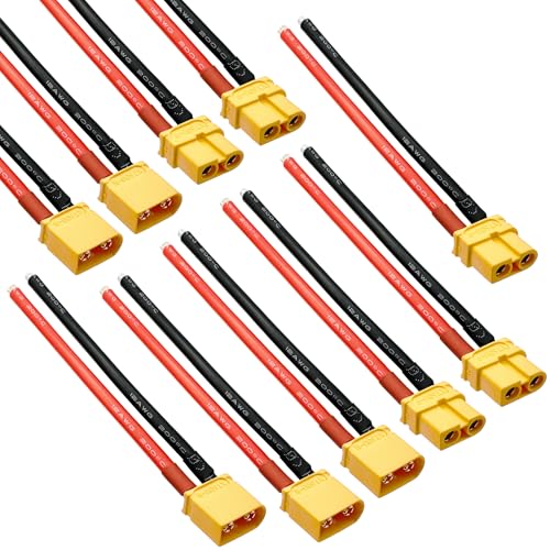 Amass XT60 Connector Plug Cable - Female and Male Connectors Adapter with 12AWG 100mm Silicone Wire for RC Lipo Battery Cable Drone Car Boat (10PCS)