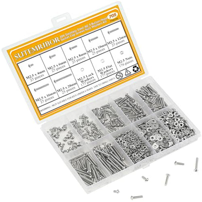 705 Pieces M2.5 Screws Nuts Washers Set, Sutemribor M2.5 x 4/6/8/10/12/16/20mm Button Head Socket Cap Screws Nuts Washers Assortment Kit, 304 Stainless Steel, Fully Threaded - size: M2.5 Screws Kit, style: Button Head