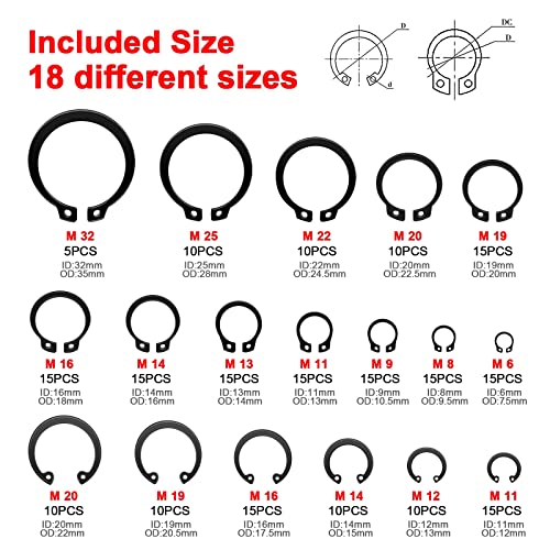 WISEUP 4PCS Snap Ring Pliers Set With 225pcs Retaining Ring Set - color: Circlip Pliers Set With Snap Rings, size: 7 inch