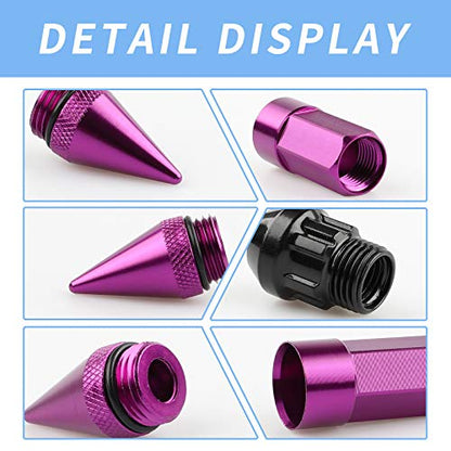 20Pcs Anti Theft Spiked Extended Tuner Wheel/Rims Lug Nuts M12X1.5+Socket (Purple) - color: Purple