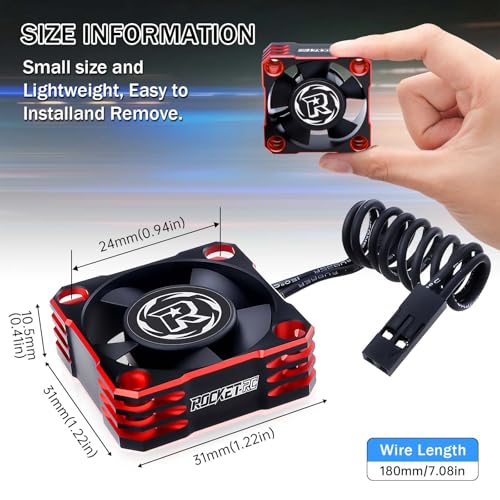30mm Motor Cooling Fan,28000RPM ESC Cooling Fan,HeatSink for 1/8 1/10 1/12 Scale Car 540 550 Brushless Motor (Red) - color: red