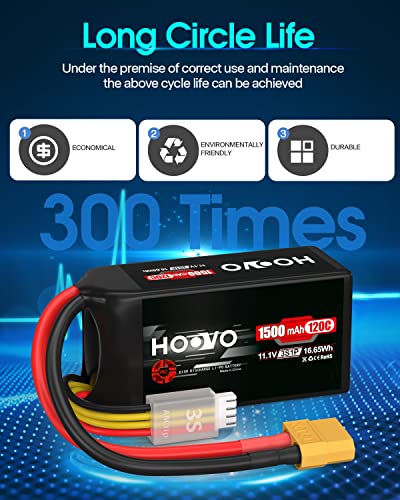 HOOVO 3S 120C 11.1V 1500mAh LiPo Battery with XT60 Plug(2 Pack) | for FPV Racing RC Quadcopter Helicopter Airplane Multi-Motor Hobby DIY Parts
