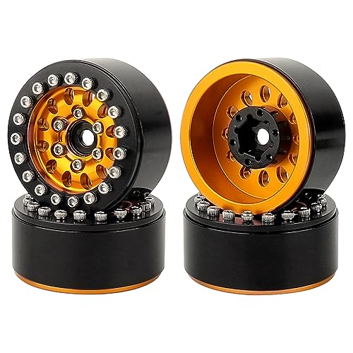 1.0 Wheel Rims RC Metal Beadlock Wheels Rims for All 1/24 Scale FCX24 Axial SCX24 Deadbolt AX24 1/18 TRX4M RC Crawler Car Upgrades Accessories (Orange)