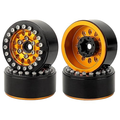 1.0 Wheel Rims RC Metal Beadlock Wheels Rims for All 1/24 Scale FCX24 Axial SCX24 Deadbolt AX24 1/18 TRX4M RC Crawler Car Upgrades Accessories (Orange)