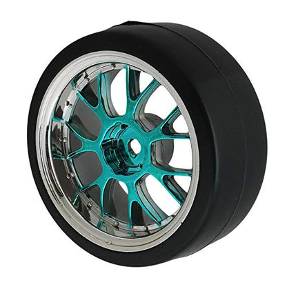 Blue Plastic Y Shape Hub Wheel Rim with Smooth Tires for RC 1:10 On-Road Racing Car & Drift Car Pack of 4