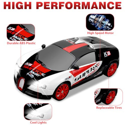 RC Drift Car 2.4GHz 1:24 Remote Control Cars 4WD 15KM/H High Speed Drifting RC Cars with Cool Lights, Extra Tires Toys Car for Kids Boys Girls Adults, Black - color: K.black - White