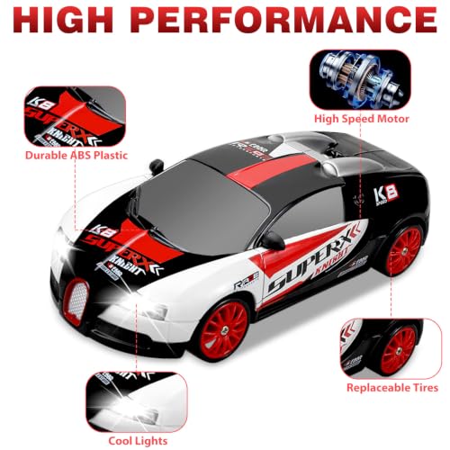 RC Drift Car 2.4GHz 1:24 Remote Control Cars 4WD 15KM/H High Speed Drifting RC Cars with Cool Lights, Extra Tires Toys Car for Kids Boys Girls Adults, Black - color: K.black - White