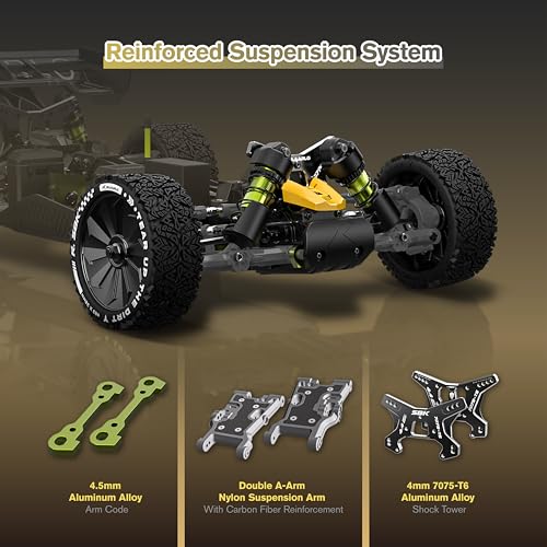 RLAARLO 1/10 Brushless RC Cars, 4×4 Buggy, 50+ MPH, Carbon Fiber, Ages 8+ | 3650-2650KV Brushless Motor, 4WD, 3S LiPo, Alloy Chassis, Sealed Diffs, 20kg Servo, 6CH Radio, Waterproof, All-terrain