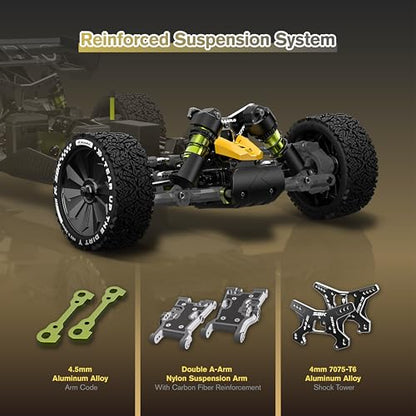 RLAARLO 1/10 Brushless RC Cars, 4×4 Buggy, 50+ MPH, Carbon Fiber, Ages 8+ | 3650-2650KV Brushless Motor, 4WD, 3S LiPo, Alloy Chassis, Sealed Diffs, 20kg Servo, 6CH Radio, Waterproof, All-terrain