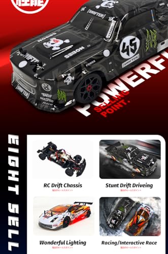 1/18 Scale Electric RC Drift Car with Controled Light, 2.4G 4WD Full Proportional Remote Control Racing Sport Car, 24KM/H High Speed Drift Vehicle for Adults