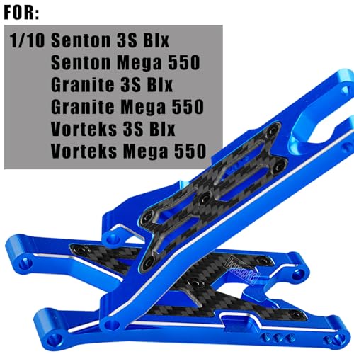 RC Carbon Fibre Front Rear Suspension Arms Rear Hubs Front Steering Block Knuckles & C-Hubs Caster Blocks Upgrades Parts for 1/10 Senton/Granite/Vorteks3S Blx & Mega 550 RC Car.Navy Blue - color: Navy Blue(for 1/10)