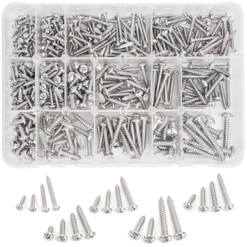 542PCS #4#6#8#10#12 Phillips Head Screw Set Stainless Steel Wood Screws Assortment Kit, Assorted Sheet Metal Self Tapping Screws, 18-8(304) Stainless Steel (pan Silver) - style: pan silver