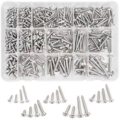 542PCS #4#6#8#10#12 Phillips Head Screw Set Stainless Steel Wood Screws Assortment Kit, Assorted Sheet Metal Self Tapping Screws, 18-8(304) Stainless Steel (pan Silver) - style: pan silver