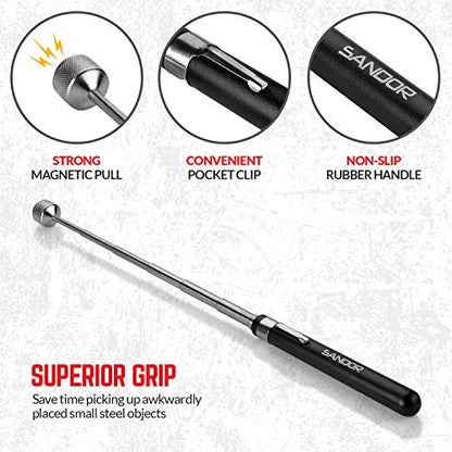 3 Pcs Inspection Tool Set - Magnetic Parts Tray, Telescoping Inspection Mirror, and Extendable Magnet Pick-Up Tool for Screw, Bolts, Nuts, Washers, Pins and Small Metal Parts, Magnetic Tool Tray