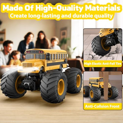 1/28 Gesture Sensing RC Stunt Car for 6-12+ Boys Girls, Seven Light Modes Cool RC Cars & 1/18 Remote Control School Bus Toy for Kids, 2.4GHz All Terrain RC Car with LED Lights & Sound
