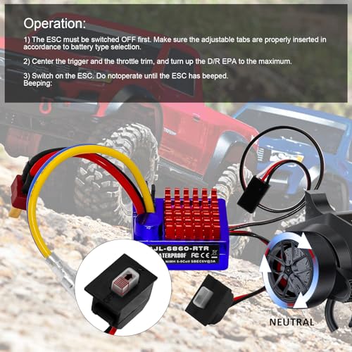 GOUPRC 60A Brushed ESC Electronic Speed Controller Waterproof for 1/10 RC Car RC Boat for use with 540/550 Motors - style: 60A Blue