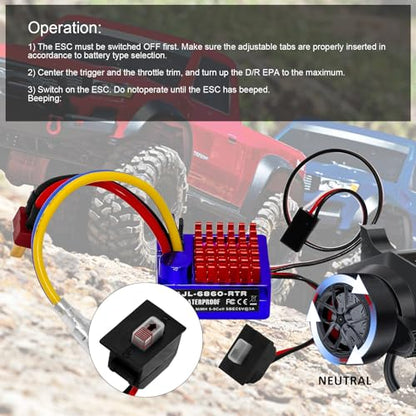 GOUPRC 60A Brushed ESC Electronic Speed Controller Waterproof for 1/10 RC Car RC Boat for use with 540/550 Motors - style: 60A Blue