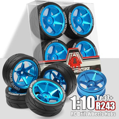 REDSPIDER 12mm Hex RC Wheels and Tires Metal Wheel Rims OD2.56'' RC Rally Racing Tyres for Tamiya TT01 TT02 XV01 TA06 A959 PTG2 HPI KYOSHO PTG2 Traxxas 1:10 Street Touring Drift Car (Blue) - color: Blue