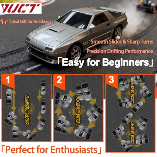 YUCT LDRC LD1802 1/18 RC Drift Car Silver | High-Speed Drifting with Gyro, Two Batteries, Replacement Tires - color: Ld1802-silver