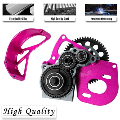 Aluminum Transmission Gearbox Upgrades Part for 1/10 SCX10, SCX10 II 90046,90047,Wraith,AX10 RC Crawler Truck,Center Transmission Gearbox Hops up,Pink with Titanium - color: Pink With Titanium(for 1/10 Axial)