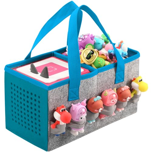 PISOSN Carrying Case for Toniebox Starter Set and Tonies Figurines, Travel Felt Cloth Musical Toy Folding Bag for Toniebox 2 & Accessories (Blue) - color: Blue