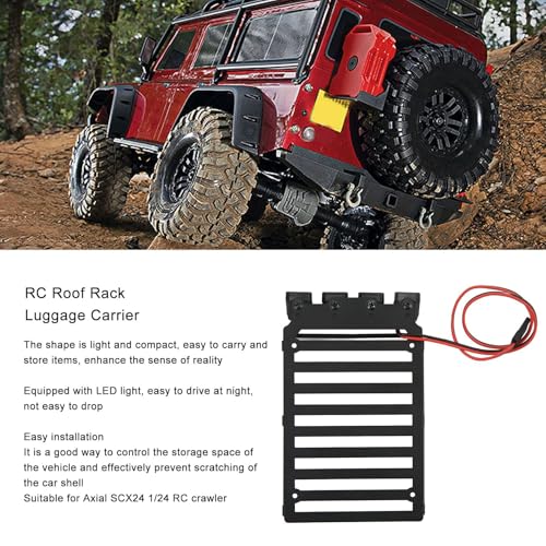 RC Roof Rack Luggage Carrier with 4 LED Lights RC Car Rack Lights Luggage Rack for Axial SCX24 1/24 RC Crawler Accessories (Quadrate Lamp) - size: Quadrate Lamp