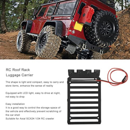 RC Roof Rack Luggage Carrier with 4 LED Lights RC Car Rack Lights Luggage Rack for Axial SCX24 1/24 RC Crawler Accessories (Quadrate Lamp) - size: Quadrate Lamp
