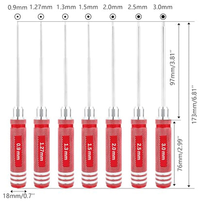 7 Pieces Hex Screw Driver Set 0.9mm 1.27mm 1.3mm 1.5mm 2.0mm 2.5mm 3.0mm Hex Screwdriver Kit RC Repair Tools for Traxxas RC Car Drone Multi-Axis Helicopter Arrma Axial Losi Redcat Racing (Red) - color: Red
