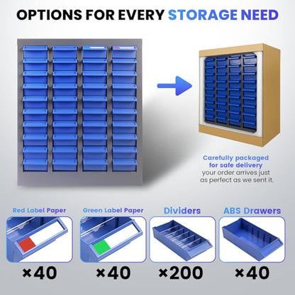 Metal 40-Drawer Parts Organizer, Garage Storage Cabinet with ABS Drawers, Heavy-Duty Alloy Steel Frame for Nuts, Bolts & Small Tools, Workshop & Home (40 Drawers) - size: 40 Drawers