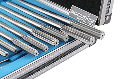 Accusize Industrial Tools Chucking Reamer Set, 0.1240" to 0.5010", 14 Pc | HSS M2 Premium, Straight Flute, Right Hand Cut, ANSI, Aluminum Case, 5528-SX00 - size: Over & Under Size 0.1240"-0.5010"