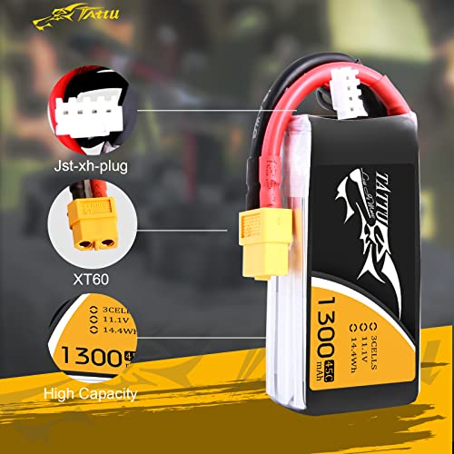 TATTU 3S 11.1V 1300mAh 45C LiPo Battery Pack with XT60 Plug for Eachine Wizard X220 QAV250 QAV180 210 Vortex 285 Mini H FLIP FPV 250S Emax Nighthawk 250 ZMR 250 HOVERSHIP MHQ2 - size: 1 Pcs