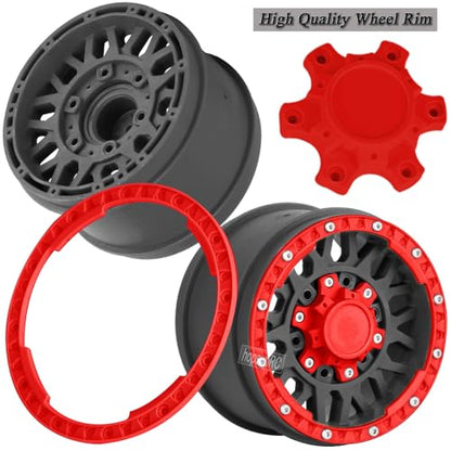 12mm/14mm/17mm RC Truck Wheel Tires for 1/10 Rustler Stampede Hoss,Granite Vorteks Big Rock,Axia 1 L0si Red cat Rc 4wd,Hard Plastic RC Truck Tires,RC Monster Truck Car Wheels,4PCS Red&Black - color: Red&black