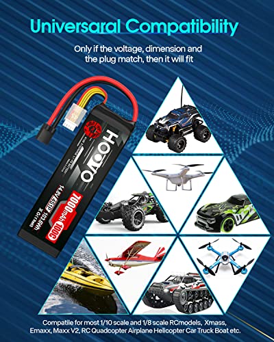 HOOVO 4S 14.8V LiPo Battery 7000mAh 100C RC Battery Soft Case 2 Pack | Metal Plates Softcase battery, Compatible for X-Maxx RC Truck Tank RC Car Racing Hobby