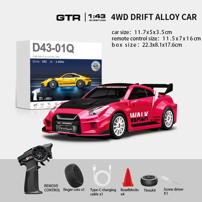 1:43 RC Drift Car 20KM/H with Gyro, 2.4G 4WD Full Proportional Alloy Sport Racing Car, Adjustable Speed, LED Lighting for Teens & Adults-D43-02 - color: Q4/Brilliant Magenta