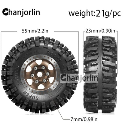 1/24 1/18 RC Crawler Tires and Beadlock Wheels Rims Offset -2.5mm 1.0 Super Soft Sticky Mud Terrain Rock Tyres OD 55mm For 1:24 1:18 Car Axial SCX24 FMS AX24 FCX18 FCX24 TRX4M 4Pcs (Bronze) - color: Bronze