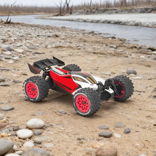 1/18 RC Car Tires and Wheels, daitoku 12mm Hex RC Truck Tires for 1/18 ARRMA Granite Typhon WLtoys A949 MJX Hyper Go H16 - Style A (Red)