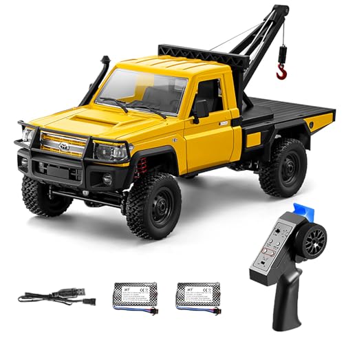 MN-82T RC Rock Crawler, 1:12 Scale 4WD Upgraded RC Truck with Crane Hook, 2.4Ghz Off Road Toy Pickup Truck with Lights, All Terrain Wrecker Vehicle for Teen Adults (Yellow) - color: Yellow