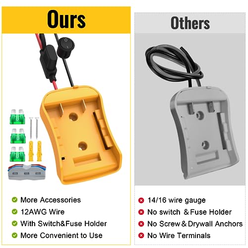 Azocek 3 Packs Power Wheel Adapter for Dewalt 20V Battery | Converter Kit, Fuse & Switch Included, Wire Terminals & 12 AWG Wire, Compatible with DIY RC Car Toys Robotics