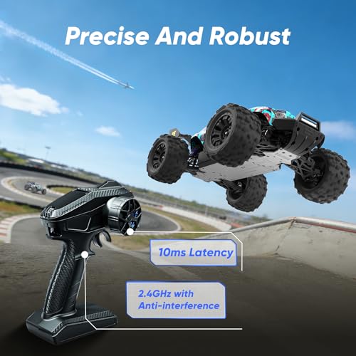 1/14 Scale Fast Brushless RC Cars,4WD Monster Truck | Max 50 MPH High-Speed, 4X4 Off-Road Vehicle, Waterproof All-Terrain Tire, 3S LiPo Battery,CNC Central Differential - color: Sky Blue