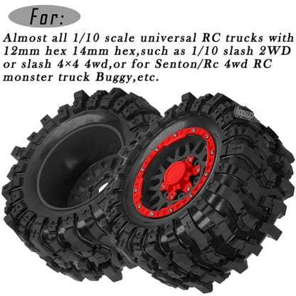 12mm/14mm/17mm RC Truck Wheel Tires for 1/10 Rustler Stampede Hoss,Granite Vorteks Big Rock,Axia 1 L0si Red cat Rc 4wd,Hard Plastic RC Truck Tires,RC Monster Truck Car Wheels,4PCS Red&Black - color: Red&black