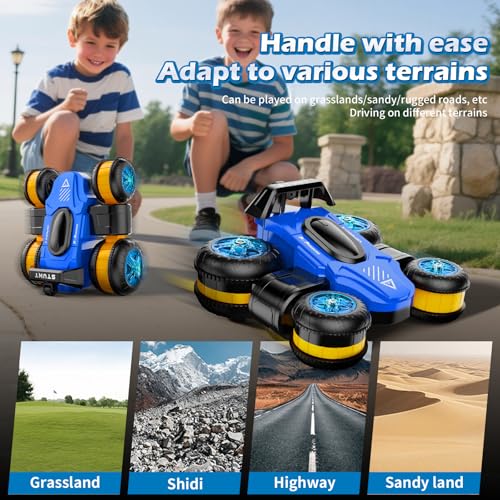 Remote Control RC Stunt Car Toy - High-Speed Drift 360° Flips Rotating 4WD Off-Road Vehicle for Kids Boys Girls Gifts Birthday Gifts (Blue) - color: Blue
