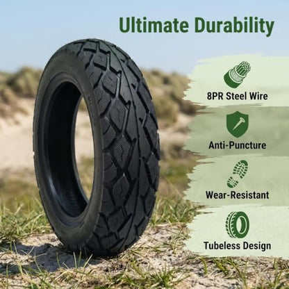 10 Inch Electric Scooter Tire, 3.00-10 8PR Steel Wire Tubeless Tire, 8pr 10in Off-Road Non-Slip Wear-Resistant Thick Rubber for Motorcycle, Scooter, E-Bike, Mopeds Tires with 10 Inches Rims, 2PC - size: 3.00-10 Steel Wire Tubeless Tire