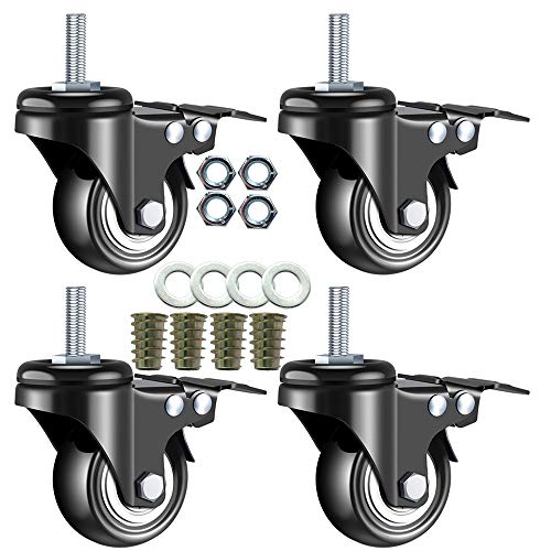 2 Inch Stem Casters, DICASAL Double Brakes Black PU Imperial Inch 5/16"-18x1 Screw Thread 360° Swivel Caster Wheels for Furture Carts DIY Stands 4 Pack - style: 2 Inch