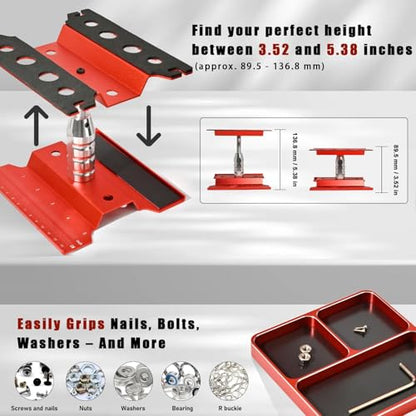 RC Car Work Stand Adjustable Height Lift Lower 360° Rotation Aluminum RC Repair Stand & Small Screw Tray Fit for 1/8 1/10 1/12 1/14 For Traxxa Axial Arrma Redcat RC Crawler Monster Truck Buggy（Red） - color: Red