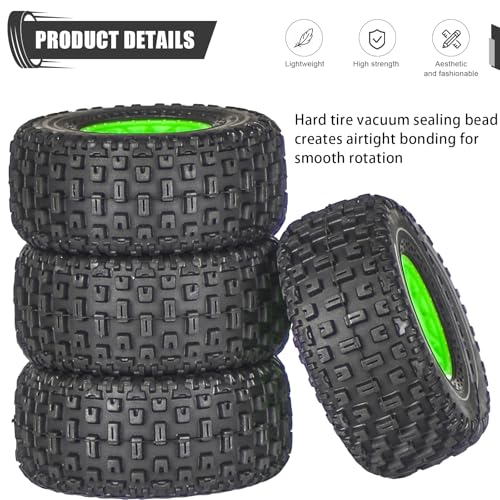 Pre-Glued 1/14 RC Truck Tires & Wheels (4PCS) - 12mm Hex All-Terrain Tires 2.56" OD - for Traxxas, ARRMA Mojave GROM,MJX Hyper Go 14301 14302 14303,Tamiya Kyosho HPI 1/14-1/18 Scale On/Off Road - color: Green
