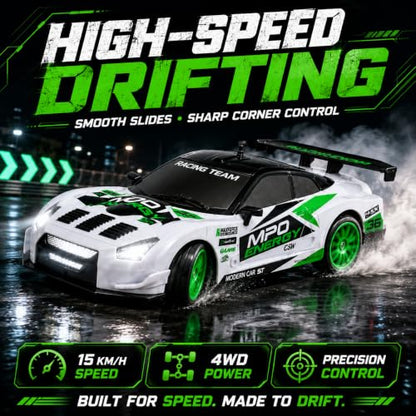 Liberty Imports RC Drift Car 1/24 2.4GHz 4WD Remote Control Sport Racing On-Road Vehicle with LED Light, Batteries and Drift Tires (Style 2) - style: White