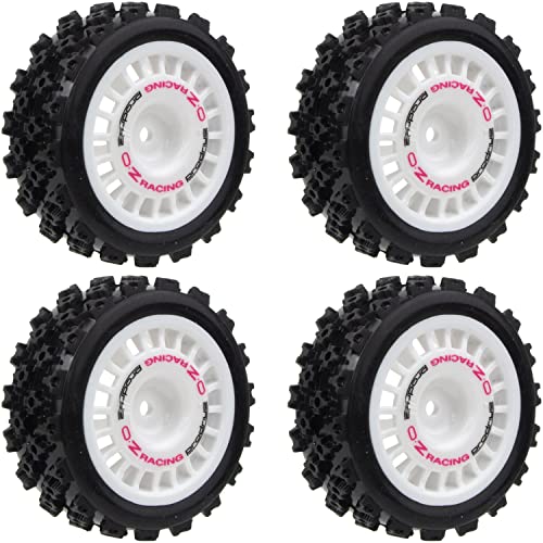 1/10 RC Rally Car Wheels Rims & Rubber Tires 12mm Hex Drive Hub for Tamiya TT-01 TT-02 TT-01E XV-01 DF-03 HPI HSP (White) - color: White
